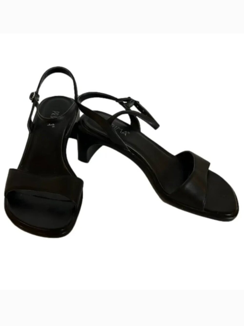 Prima Kaylib Black Leather Toe and Ankle Strap Thick Heels Size 7 Wide
